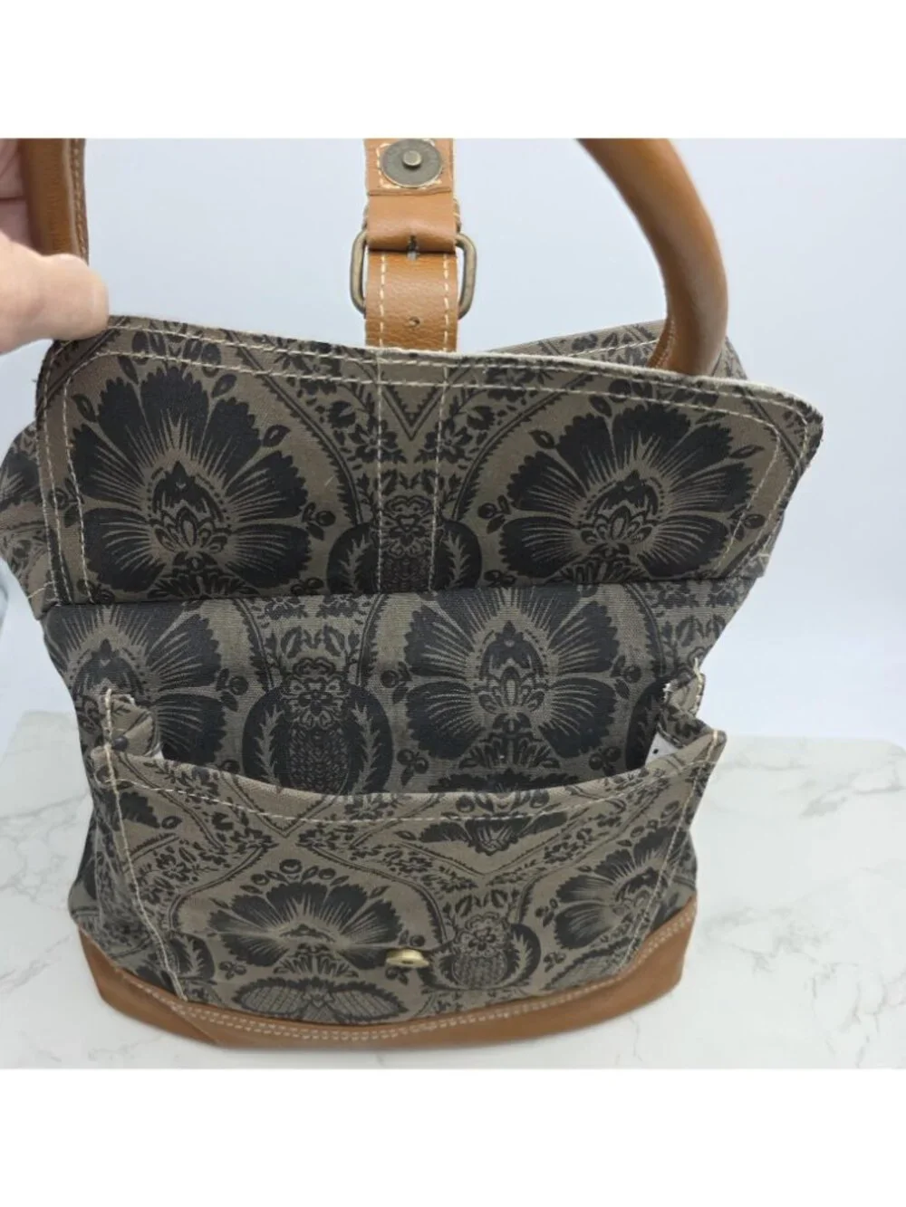 Myra Bag Tote Handbag Womens Brown Canvas Cowhide Leather Floral Western Boho